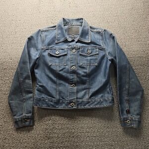 Vintage GUESS Denim Trucker Jacket Womens Large Y2K Jean Light Stain